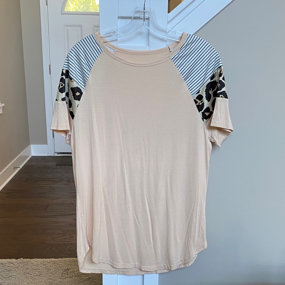 Women's Top with Animal Print and Stripes Accents